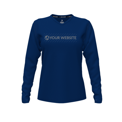 [CUS-DFW-TEES-CMF-VNK-LSL-NVY-FYXS-LOGO3] Decker Comfort T-Shirt (Female Youth XS, Navy, V Neck, Logo 3, Long Sleeve)