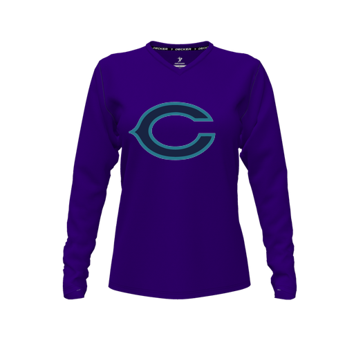 [CUS-DFW-TEES-PER-VNK-LSL-PUR-FYXS-LOGO1] Decker Performance T-Shirt (Female Youth XS, Purple, V Neck, Logo 1, Long Sleeve)